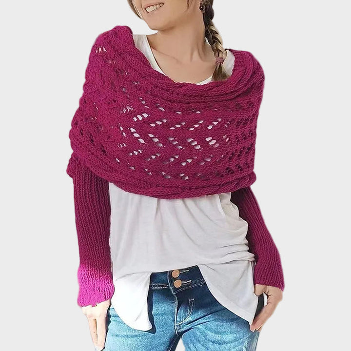 Emily & Isabella Brooks | Hollow Knit Shawl Sweater, Extended Sleeves