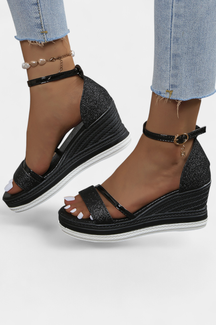 Emily & Isabella Brooks | Orthopedic Wedge Platform Sandals, Shiny Finish
