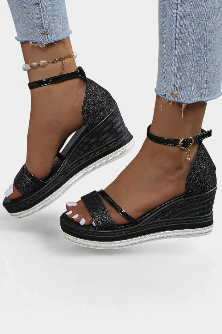 Emily & Isabella Brooks | Orthopedic Wedge Platform Sandals, Shiny Finish