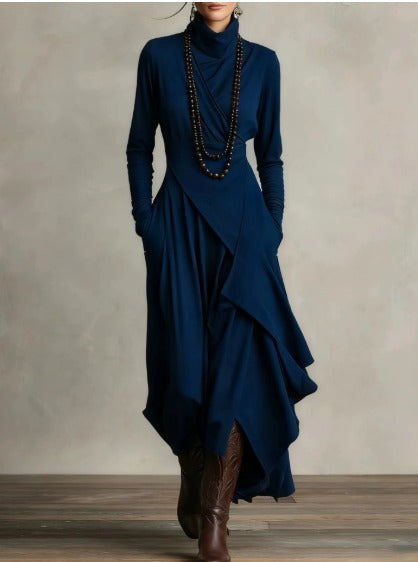 Emily & Isabella Brooks | Asymmetrical Maxi Knit Dress, Roll Neck