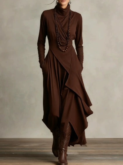 Emily & Isabella Brooks | Asymmetrical Maxi Knit Dress, Roll Neck