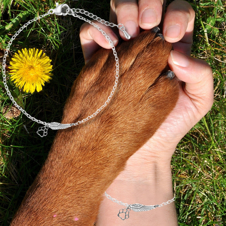 Emily & Isabella Brooks | Silver Bracelet with Angel Wing and Paw Print