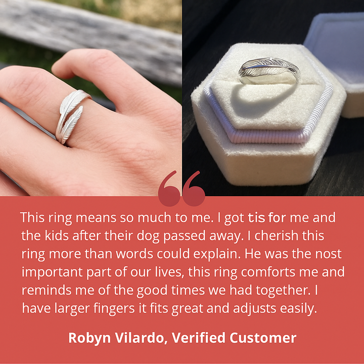 Emily & Isabella Brooks | Adjustable Memorial Ring in Feather Design