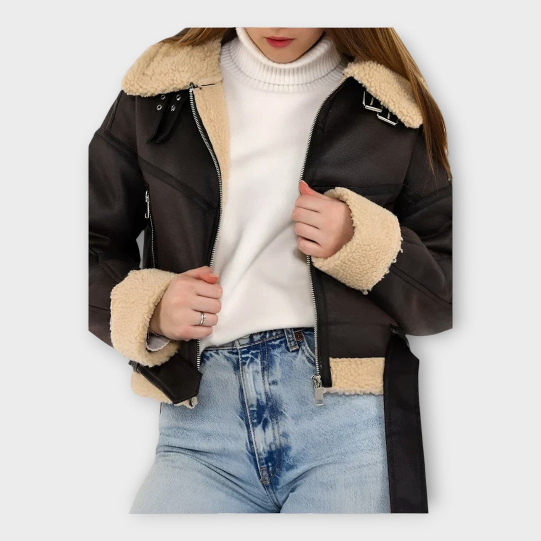 Emily & Isabella Brooks | Leather Jacket with Lining and Belt