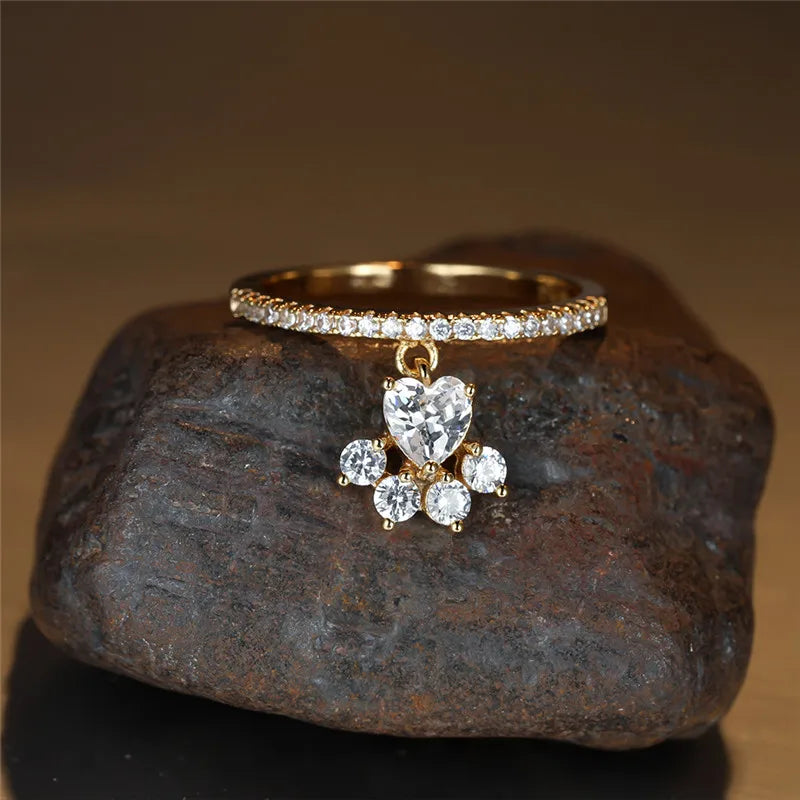 Emily & Isabella Brooks | Cat Paw & Heart Stone Ring – Gold & Silver Tone
