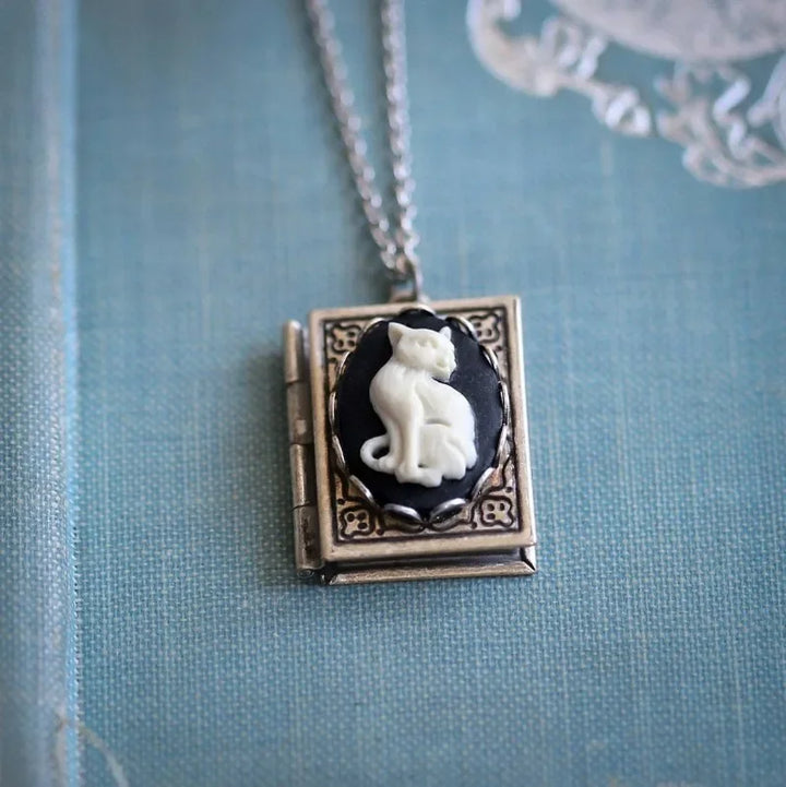 Emily & Isabella Brooks | Vintage Cat Book Pendant Necklace