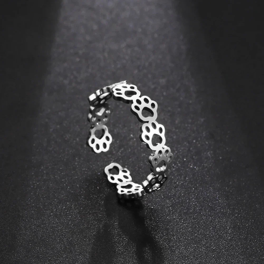 Emily & Isabella Brooks | Adjustable Ring in Stainless Steel with Paw Print Design