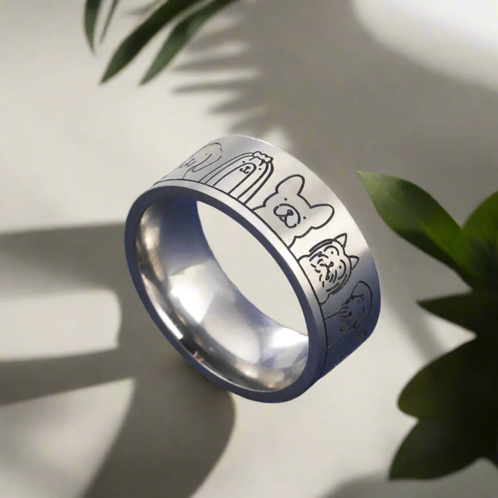 Emily & Isabella Brooks | Wide Stainless Steel Dog Ring, Engraved Design