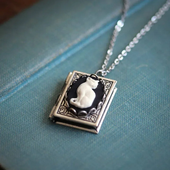 Emily & Isabella Brooks | Vintage Cat Book Pendant Necklace