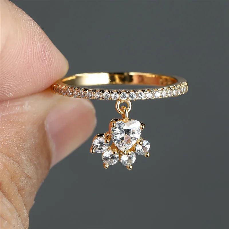 Emily & Isabella Brooks | Cat Paw & Heart Stone Ring – Gold & Silver Tone
