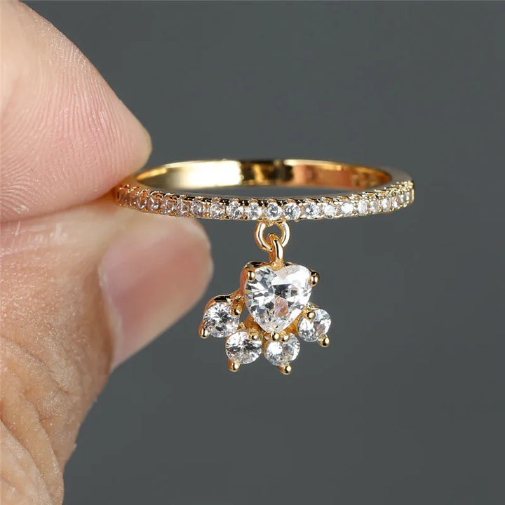 Emily & Isabella Brooks | Cat Paw & Heart Stone Ring – Gold & Silver Tone