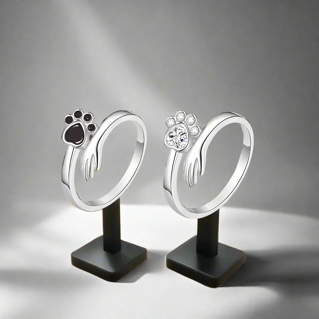 Emily & Isabella Brooks | Adjustable 925 Sterling Silver Ring – Hand and Paw Print Design