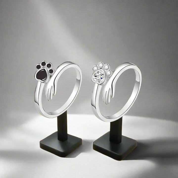 Emily & Isabella Brooks | Adjustable 925 Sterling Silver Ring – Hand and Paw Print Design