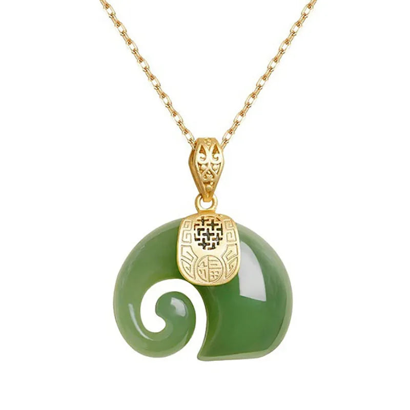 Emily & Isabella Brooks | Hetian Jade Elephant Pendant Necklace – 18K Gold Plated Chain