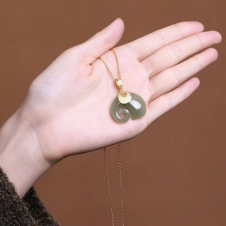 Emily & Isabella Brooks | Hetian Jade Elephant Pendant Necklace – 18K Gold Plated Chain