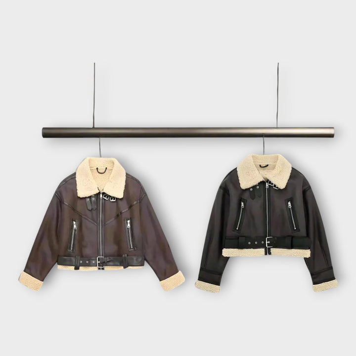 Emily & Isabella Brooks | Short Leather Jacket with Fur and Belt