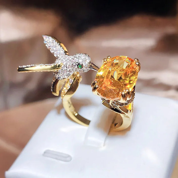 Emily & Isabella Brooks | Adjustable Gemstone Ring – Zircon, 14K Gold Plated