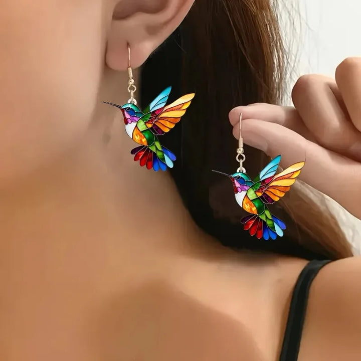 Emily & Isabella Brooks | Acrylic Dangle Earrings – Bright 2D Bird Design