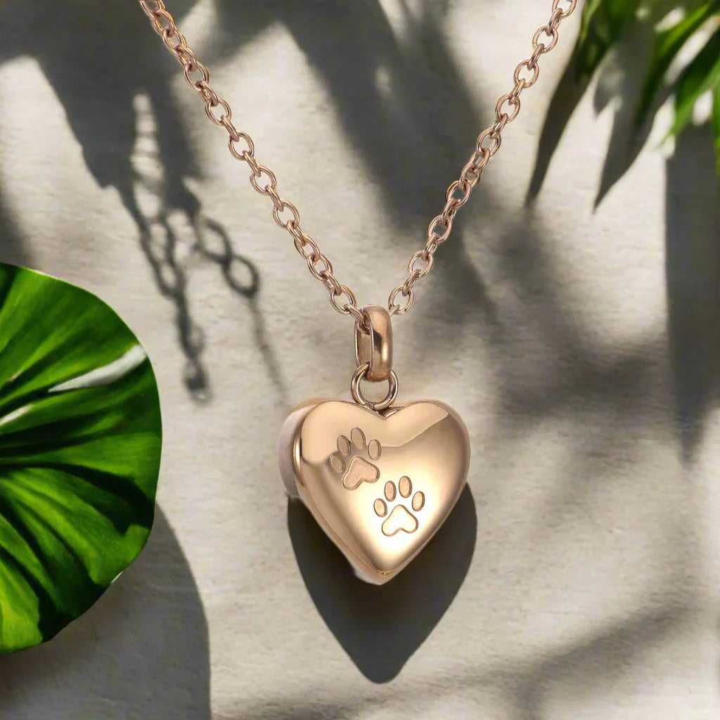 Emily & Isabella Brooks | Heart-Shaped Pendant Necklace in Metal with Paw Engraving