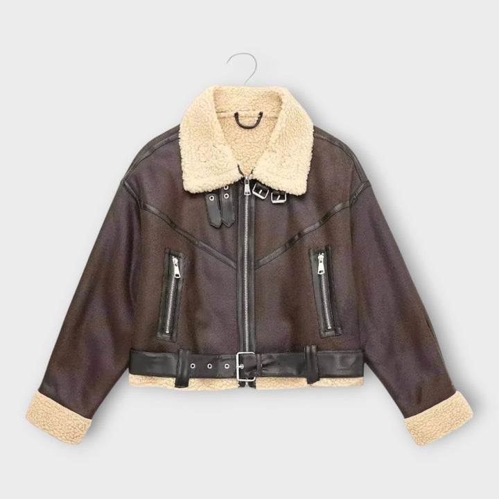 Emily & Isabella Brooks | Short Leather Jacket with Fur and Belt