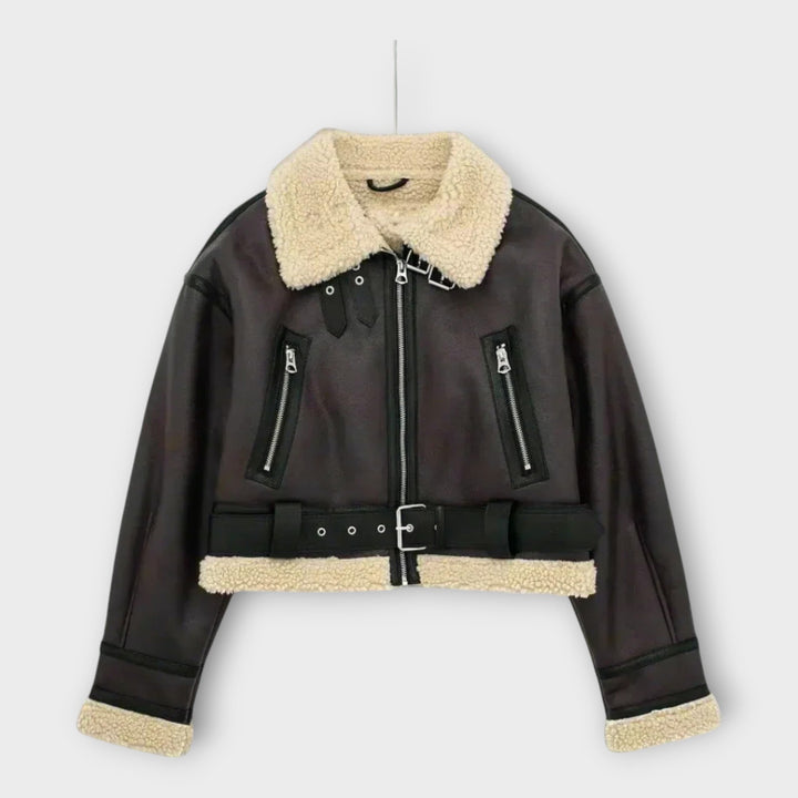 Emily & Isabella Brooks | Short Leather Jacket with Fur and Belt