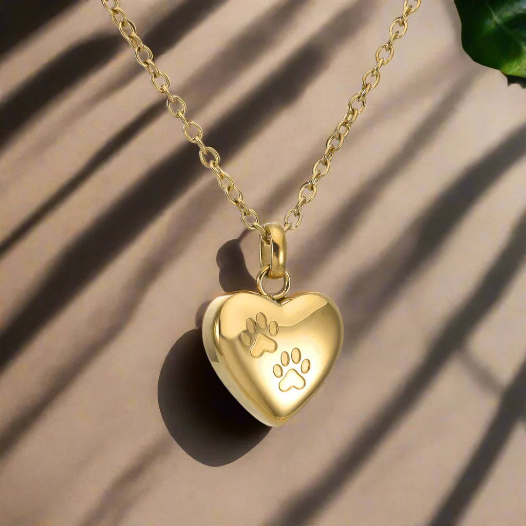 Emily & Isabella Brooks | Heart-Shaped Pendant Necklace in Metal with Paw Engraving
