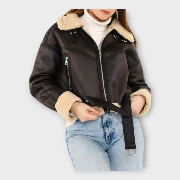 Emily & Isabella Brooks | Leather Jacket with Lining and Belt