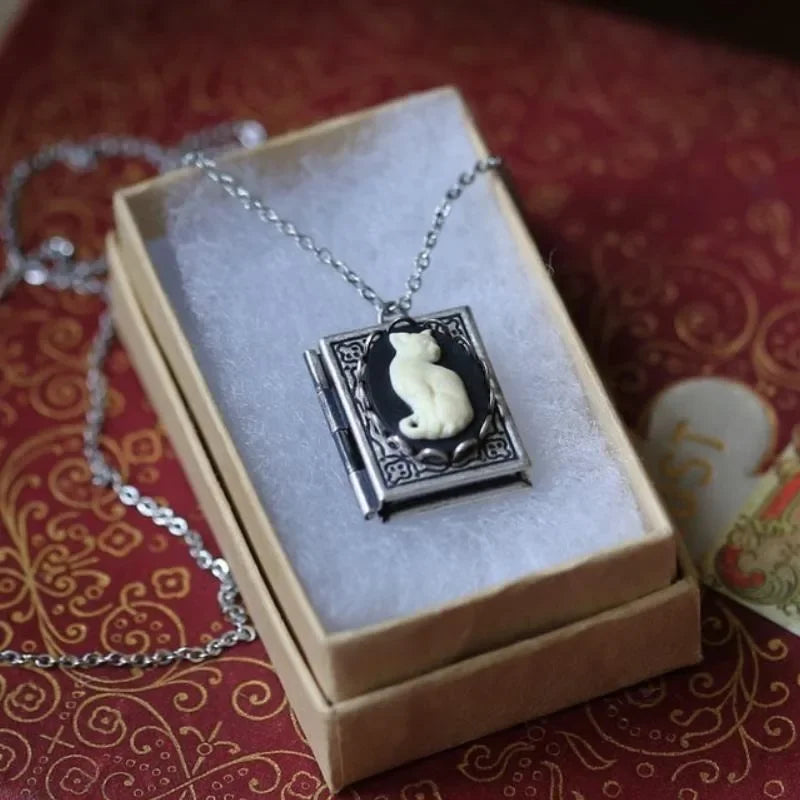 Emily & Isabella Brooks | Vintage Cat Book Pendant Necklace