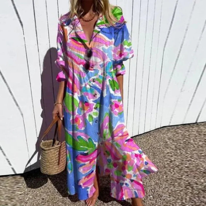 Emily & Isabella Brooks | Boho Maxi Dress with V Neck