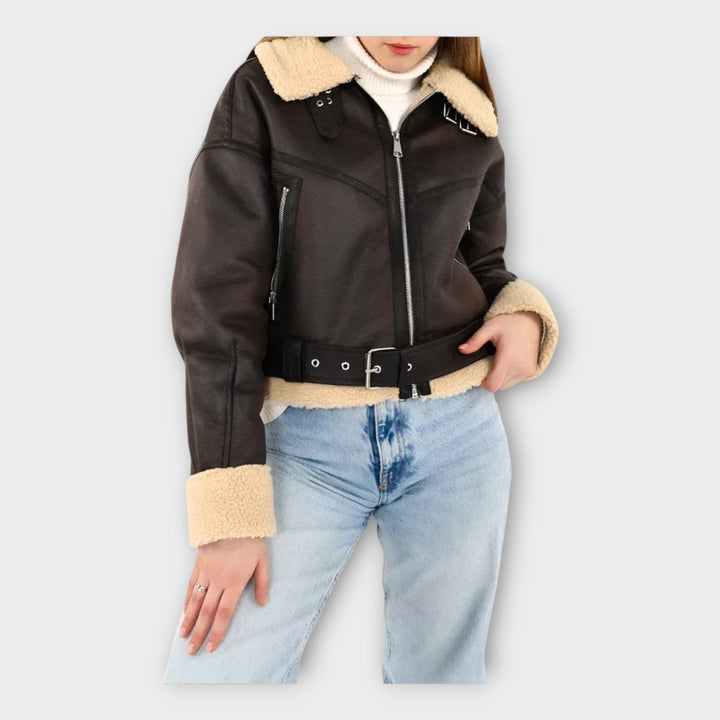 Emily & Isabella Brooks | Leather Jacket with Lining and Belt