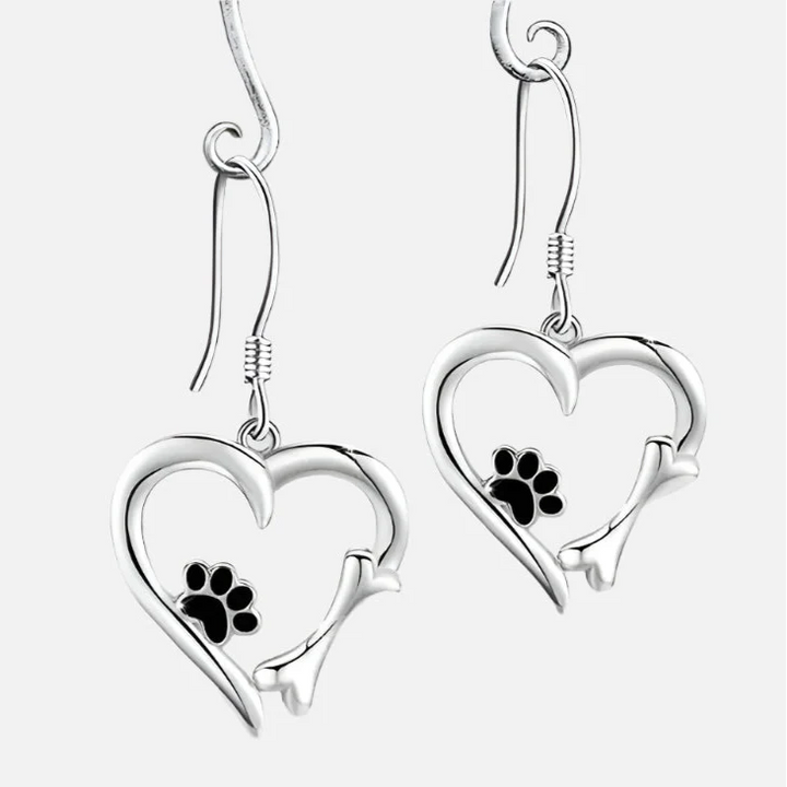 Emily & Isabella Brooks | Silver Drop Earrings, Heart and Paw Design