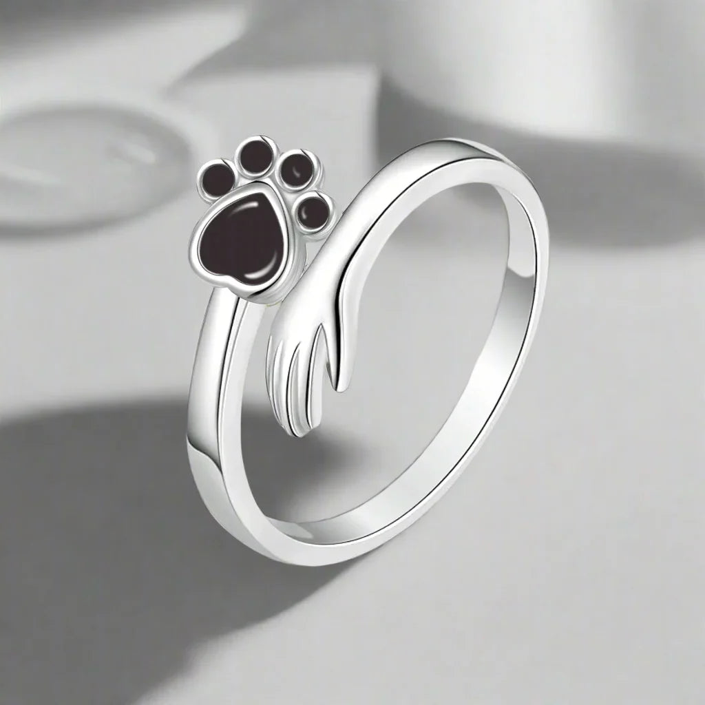 Emily & Isabella Brooks | Adjustable 925 Sterling Silver Ring – Hand and Paw Print Design