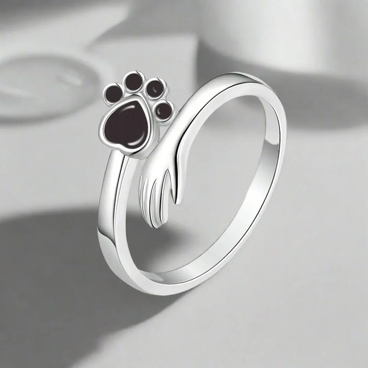 Emily & Isabella Brooks | Adjustable 925 Sterling Silver Ring – Hand and Paw Print Design