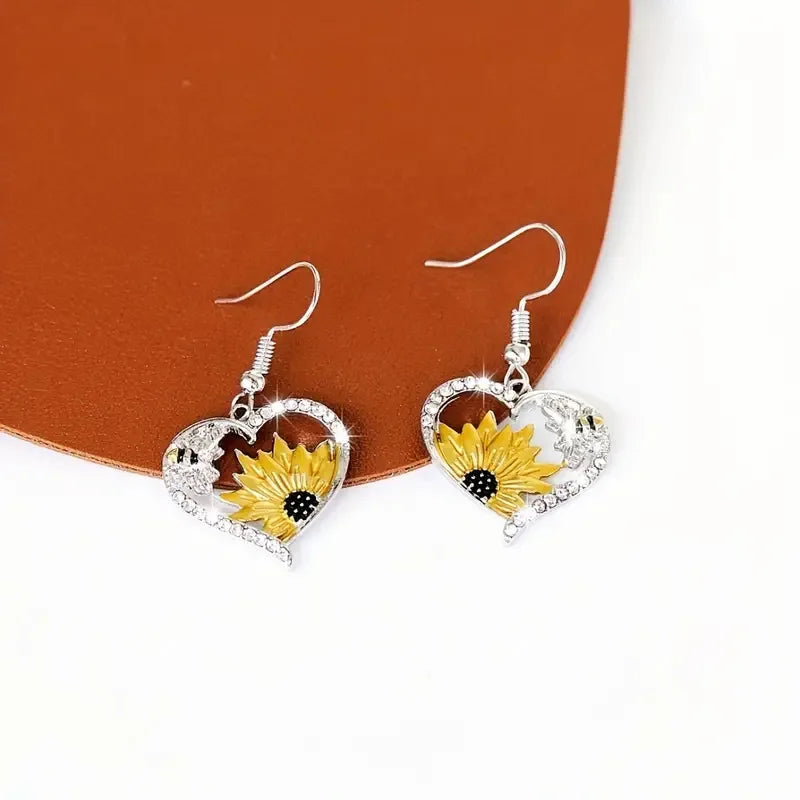Emily & Isabella Brooks | Dangle Earrings in Vintage Boho Sunflower and Bee Design