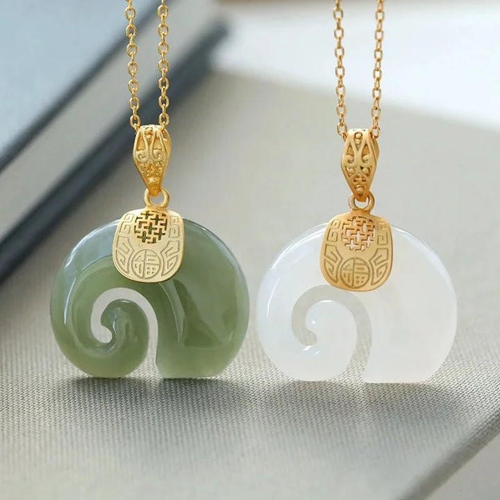 Emily & Isabella Brooks | Hetian Jade Elephant Pendant Necklace – 18K Gold Plated Chain