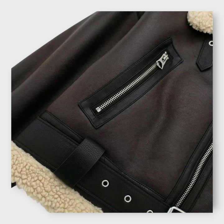 Emily & Isabella Brooks | Short Leather Jacket with Fur and Belt