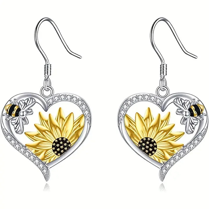 Emily & Isabella Brooks | Dangle Earrings in Vintage Boho Sunflower and Bee Design