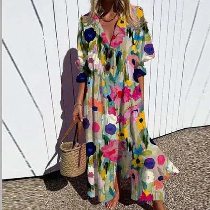 Emily & Isabella Brooks | Boho Maxi Dress with V Neck