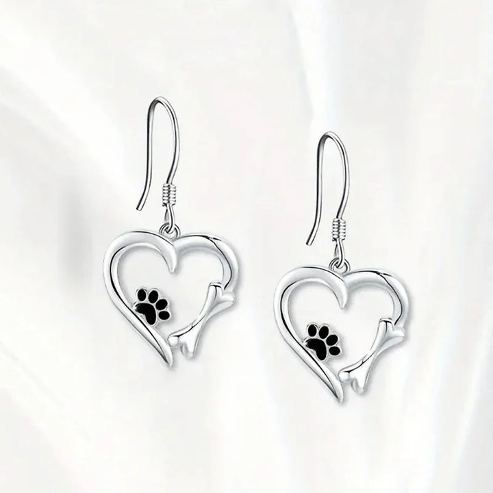 Emily & Isabella Brooks | Silver Drop Earrings, Heart and Paw Design