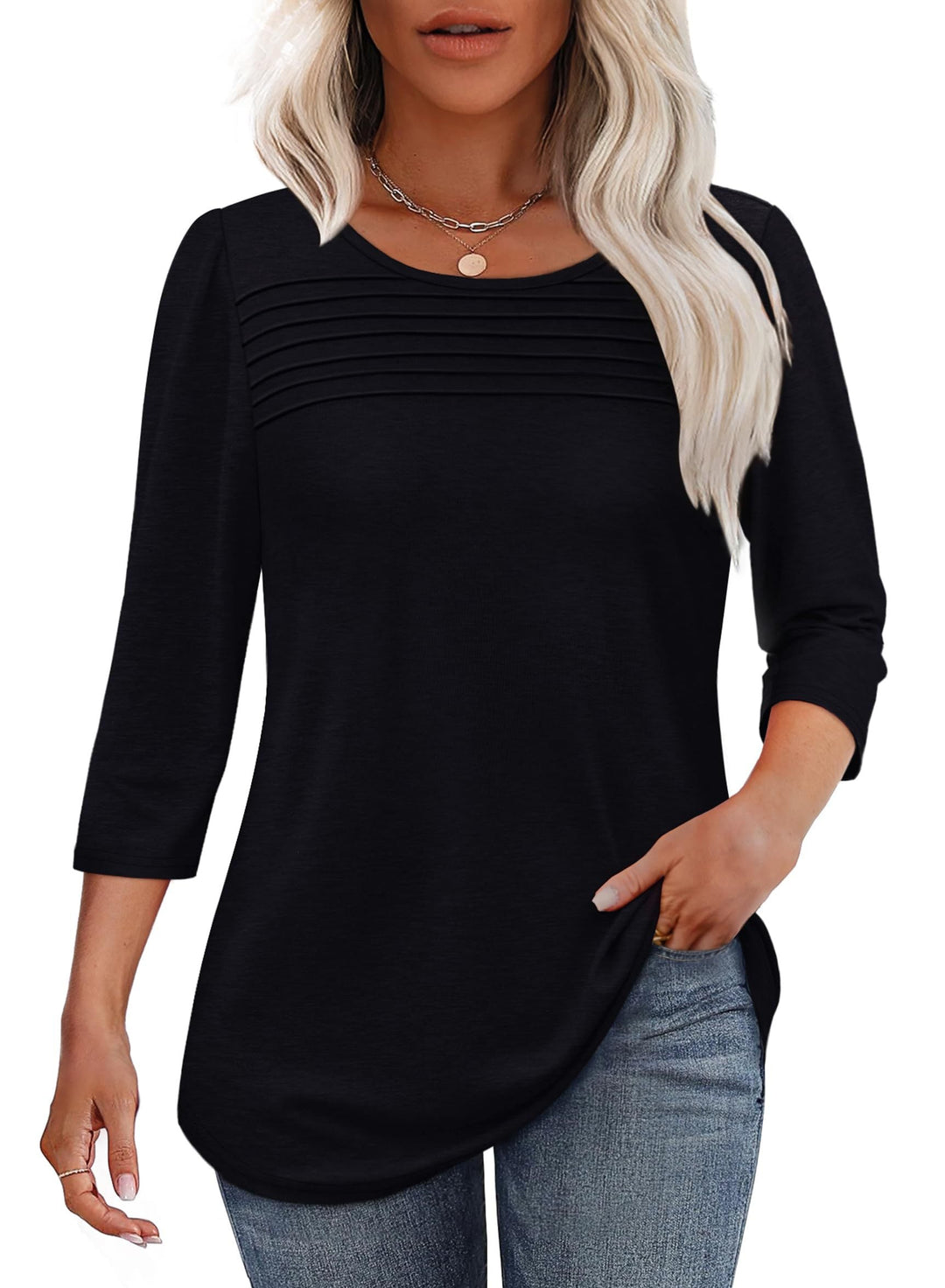 Emily & Isabella Brooks | Pleated 3/4 Sleeve Top