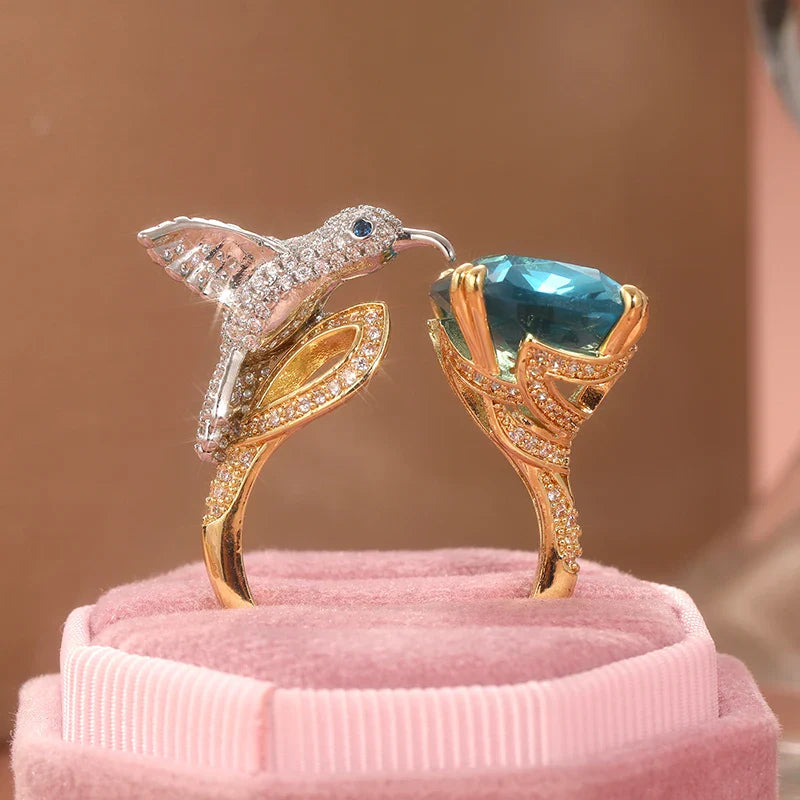 Emily & Isabella Brooks | Adjustable Hummingbird Ring – 14K Gold Plated