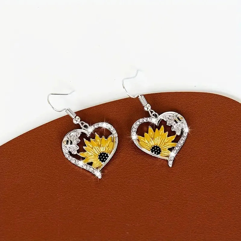 Emily & Isabella Brooks | Dangle Earrings in Vintage Boho Sunflower and Bee Design