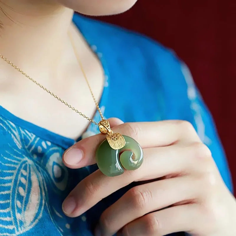 Emily & Isabella Brooks | Hetian Jade Elephant Pendant Necklace – 18K Gold Plated Chain