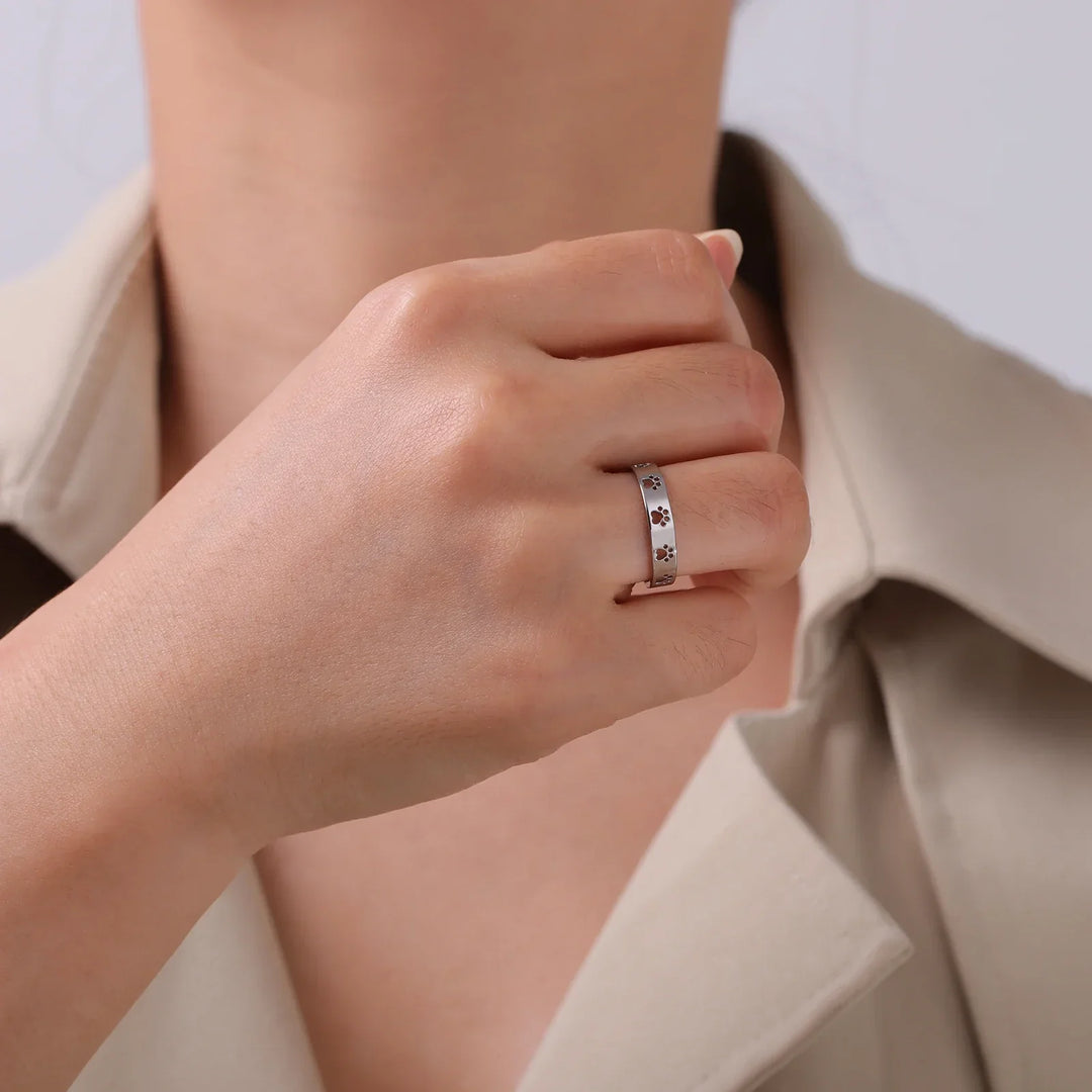 Emily & Isabella Brooks | Gold-Tone Paw Print Ring - Stainless Steel
