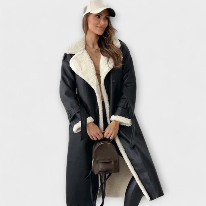 Emily & Isabella Brooks | Classic long coat with fleece lining and fur collar