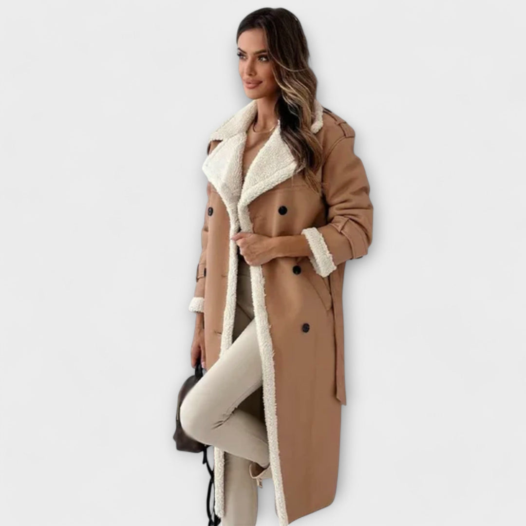 Emily & Isabella Brooks | Classic long coat with fleece lining and fur collar