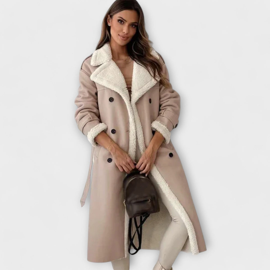 Emily & Isabella Brooks | Classic long coat with fleece lining and fur collar