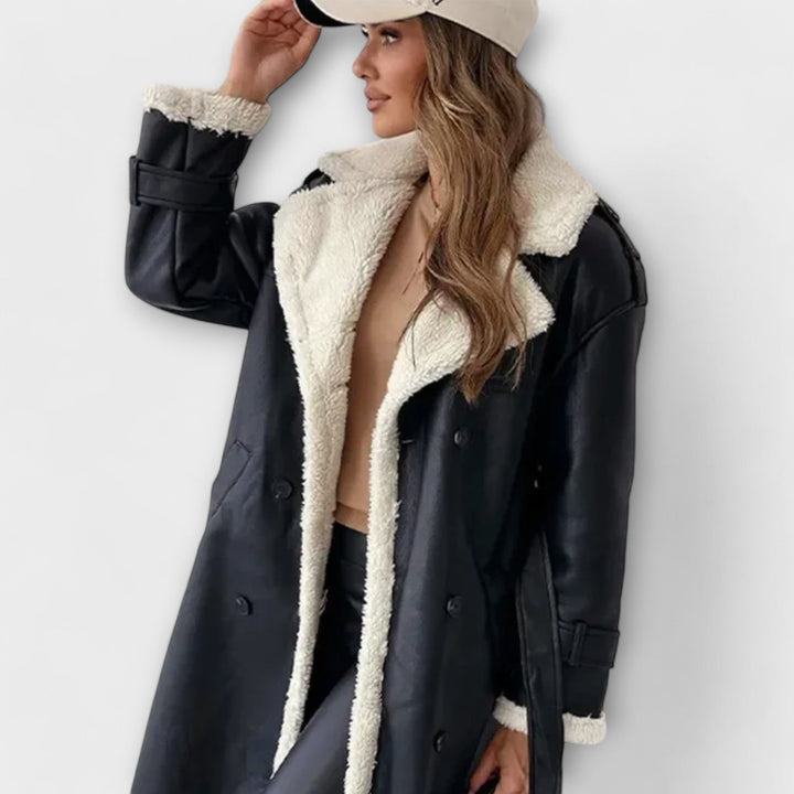 Emily & Isabella Brooks | Classic long coat with fleece lining and fur collar