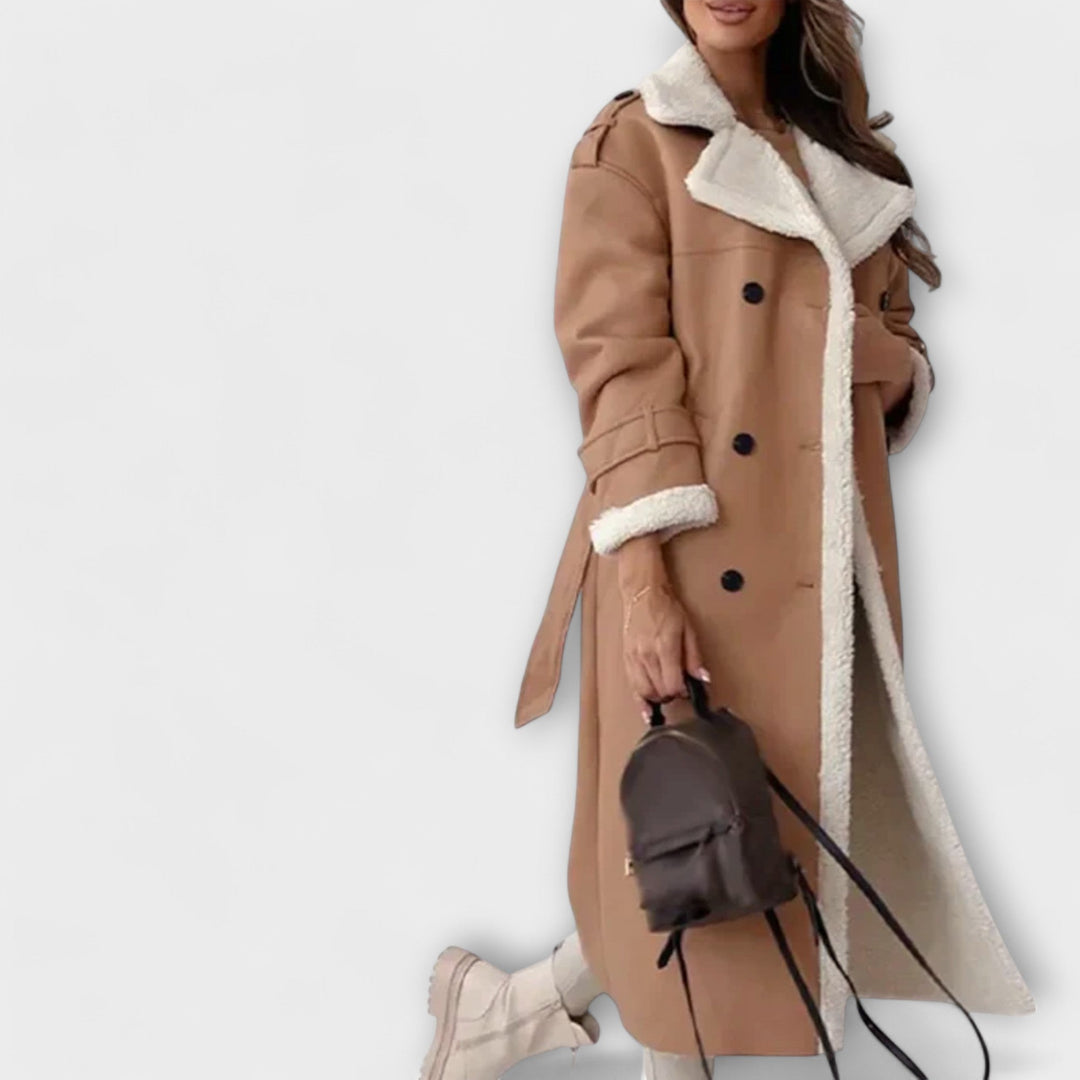 Emily & Isabella Brooks | Classic long coat with fleece lining and fur collar