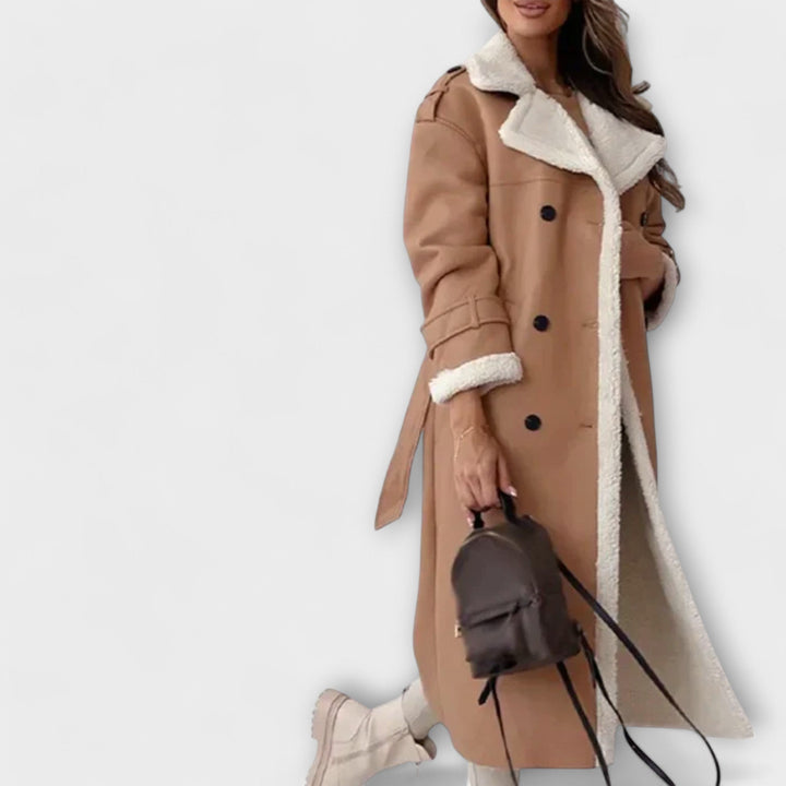 Emily & Isabella Brooks | Classic long coat with fleece lining and fur collar